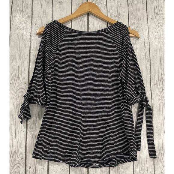 Loft‎ Black And White Striped Shirt Split Sleeve With Bow tie Size Small - Picture 1 of 10